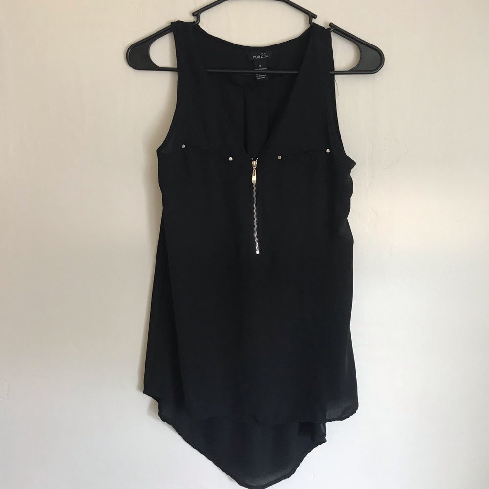 Black sleeveless tank top zipper blouse